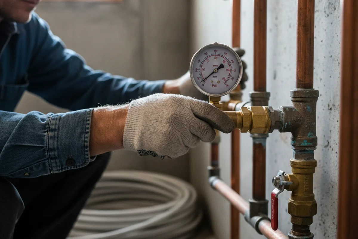 Pressure testing a repaired line during Water Line Repair in Wilkes Barre